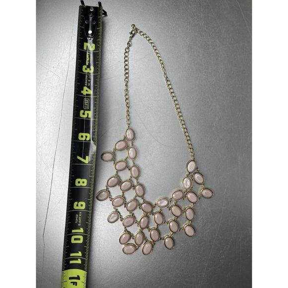 Necklace Taupe Pink Bib Statement Gold Link Y2K - Picture 4 of 4